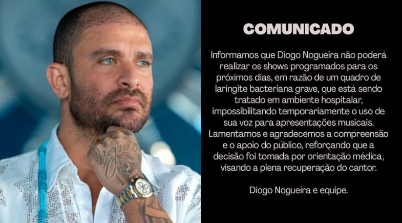 Diogo Nogueira é internado às pressas após ser diagnosticado com doença grave
