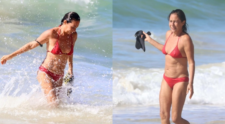 Andrea Beltrão dribla frio e se refresca no mar carioca; veja fotos!