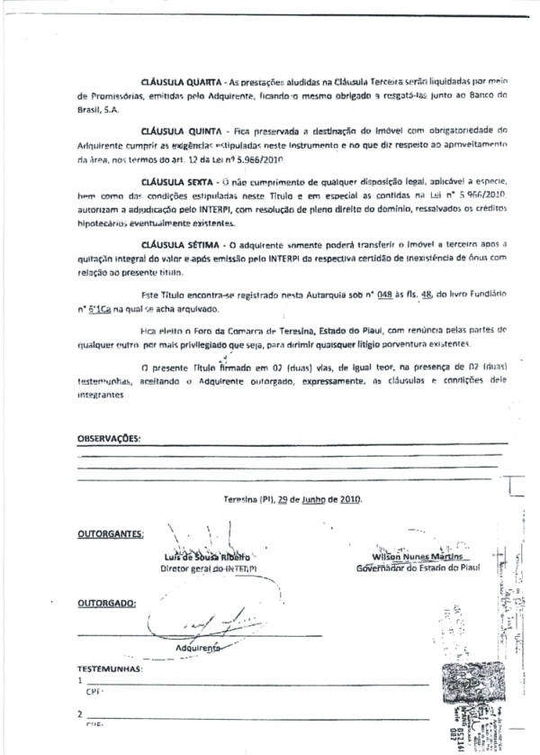 Wilson Martins beneficiou ex-prefeito de Pimenteiras com terras - Imagem 3