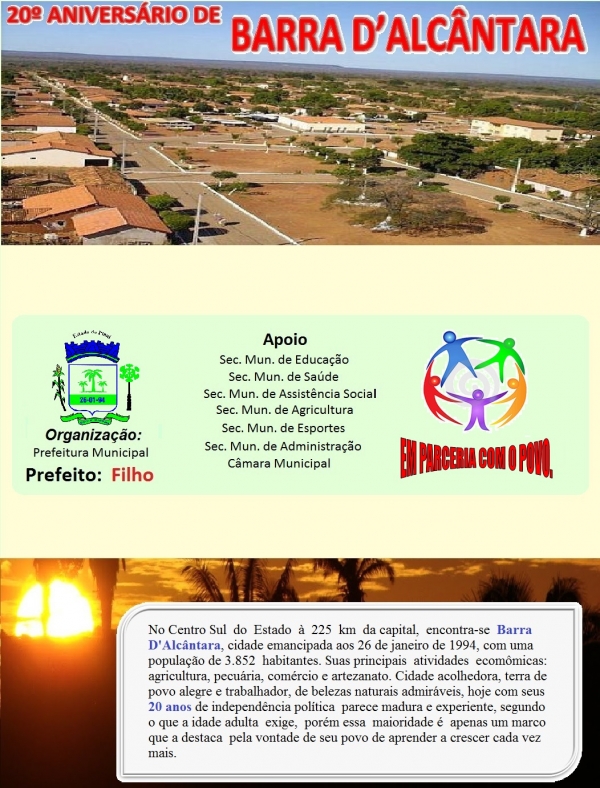 Confira a programação do 20º Aniversario da Cidade de Barra D“Alcântara - Imagem 1