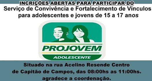  Abertas as inscrições para participar do Serviço de Convivência e Fortalecimento de Vínculos.