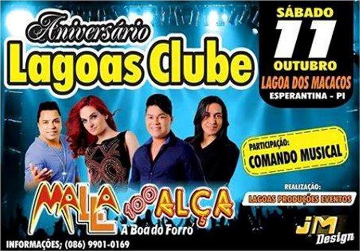 Show da Mala sem Alça no aniversário do Lagoas Clube; sábado (11) de outubro - Imagem 1