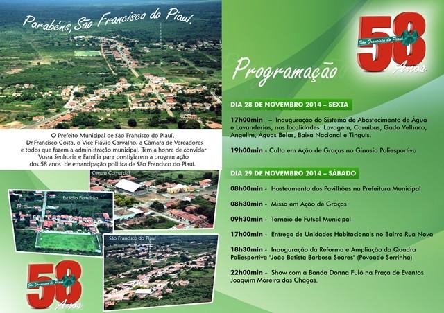 58 ANOS-Prefeitura divulga programação do aniversário de São Francisco do Piauí - Imagem 1