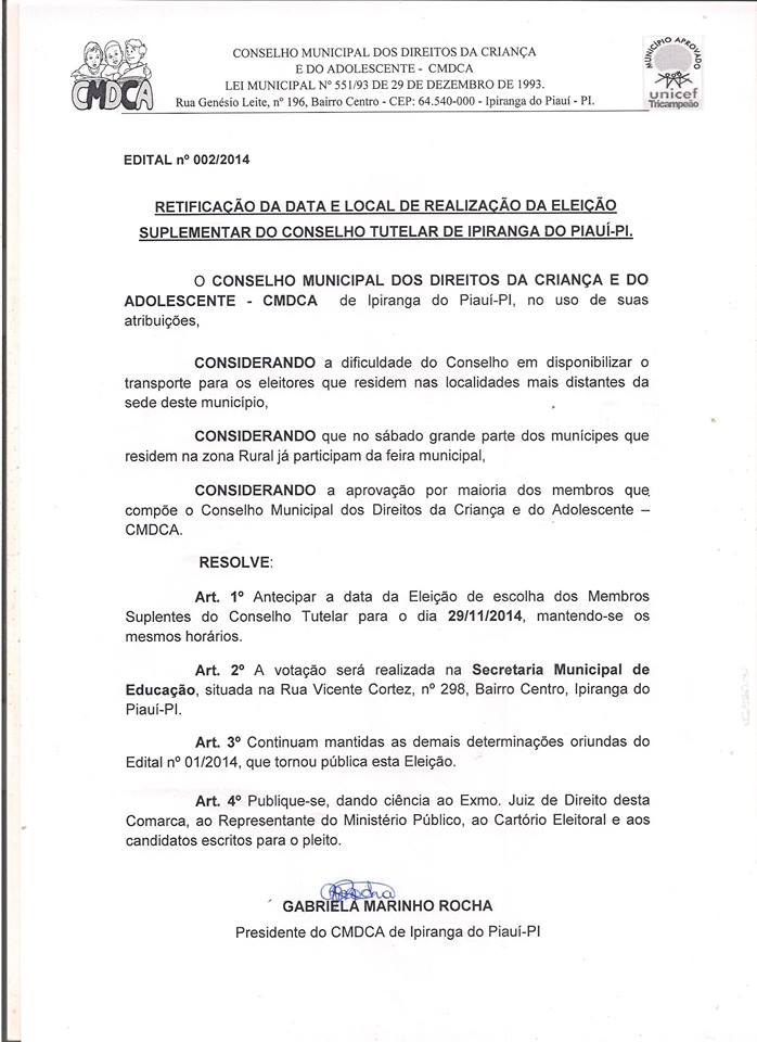 Divulgado o Deferimento da Eleição Suplementar Para Conselheiro Tutelar - Imagem 1