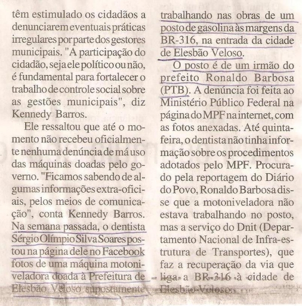 Órgãos de controle e fiscalização investigam uso indevido de máquinas doadas pelo governo   - Imagem 2