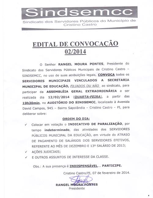 Sindsemcc Aponta uma Possível Greve  e convoca todos os Servidores à uma  reunião para votarem o Indicativo de paralisação por tempo indeterminado