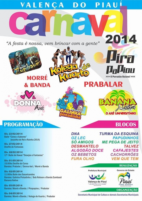  Carnaval 2014: Programação Oficial das Bandas que animarão o Carnaval de Valença  - Imagem 1