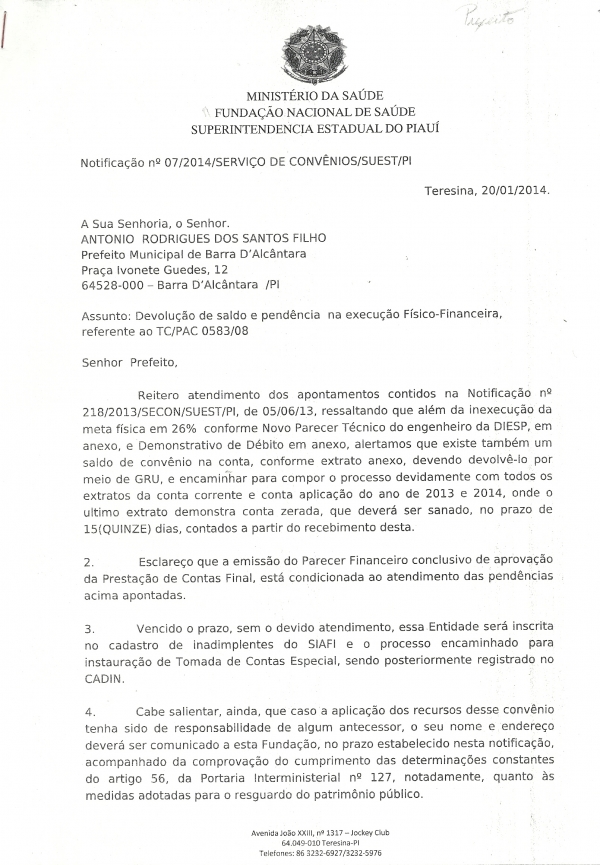 Ex-prefeito de Barra D“Alcântara é condenado pela FUNASA - Imagem 2