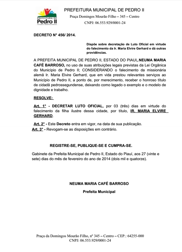 Prefeita baixa decreto pela morte de Irmã Maria da Cruz - Imagem 1