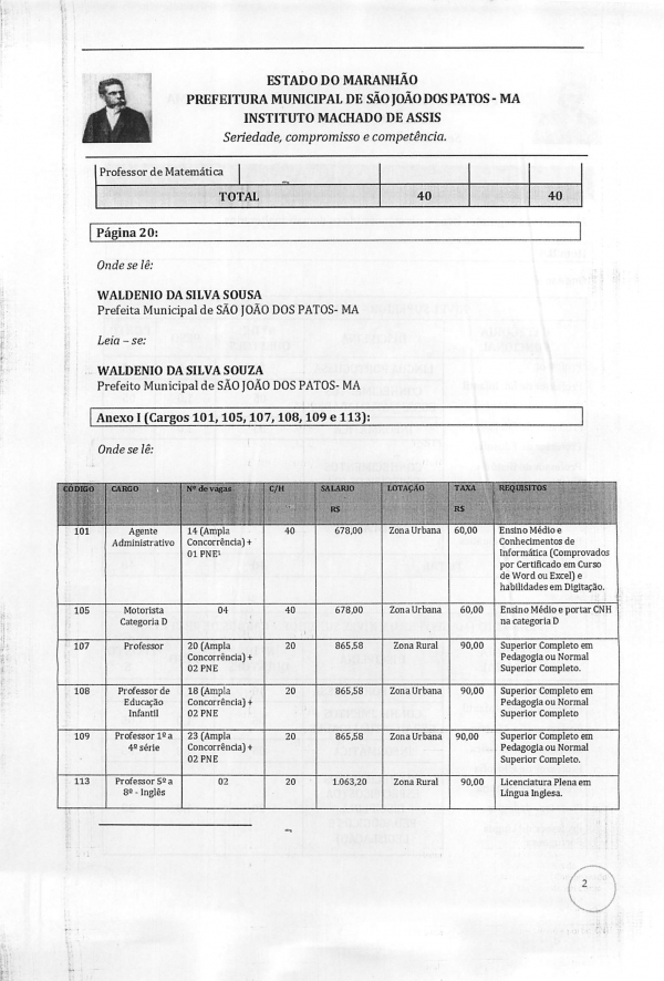 Concurso Público de S. J. dos Patos: Erros em Edital Confira as Alterações. - Imagem 2
