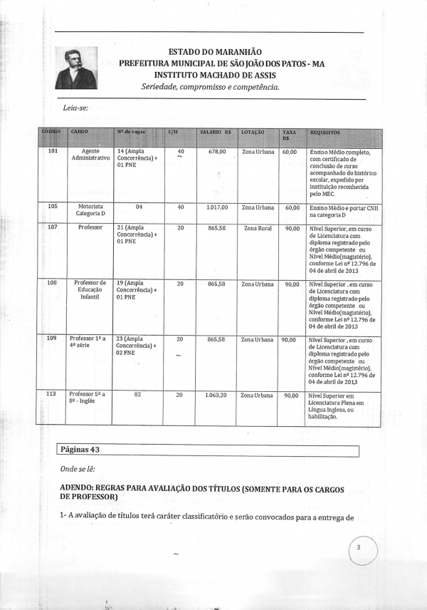 Concurso Público de S. J. dos Patos: Erros em Edital Confira as Alterações. - Imagem 3