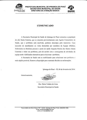 Secretaria Municipal de Saúde avisa aos pacientes do Bairro Alto Santa Catarina - Imagem 1