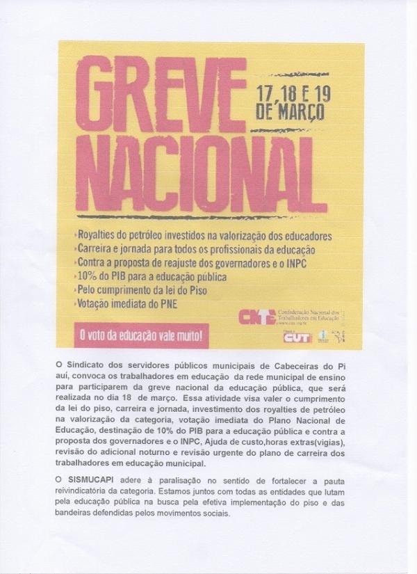 SISMUCAPI Convoca Trabalhadores Da Educação Para Paralisação - Imagem 1