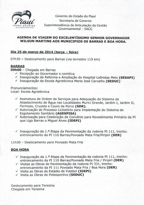 Confira a programação da visita do Governador Wilson Martins a Boa Hora - Imagem 1