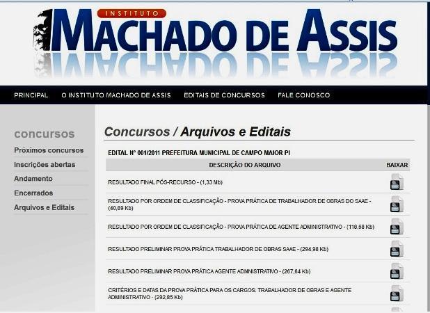Suspenso por determinação da Justiça, Concurso Organizado pelo Instituto Machado de Assis