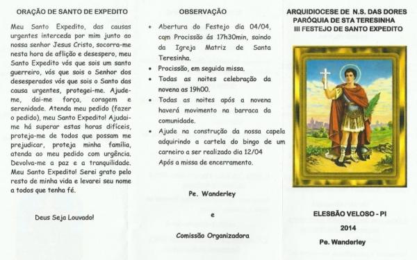 Festejos de Santo Expedito no bairro Piçarra, confira a programação   - Imagem 1