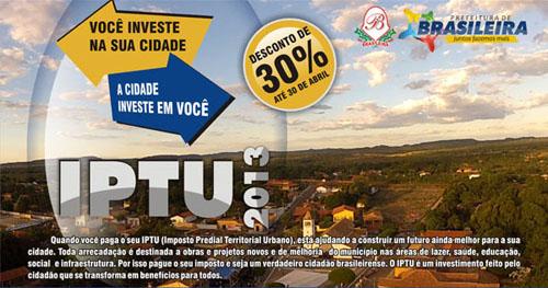 Pagamento do IPTU em Brasileira começa nesta terça-feira (08/04). Veja o desconto!