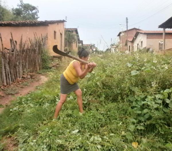 Cansada de esperar providências da Prefeitura, mulher decide roçar rua onde mora  - Imagem 3