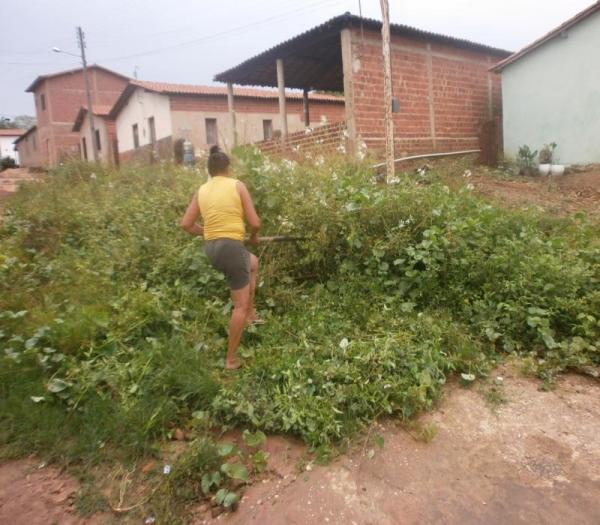 Cansada de esperar providências da Prefeitura, mulher decide roçar rua onde mora  - Imagem 1