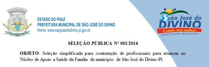 Prefeitura Divulga Relação dos Candidatos Inscritos na Seleção Pública nº 001/2014.