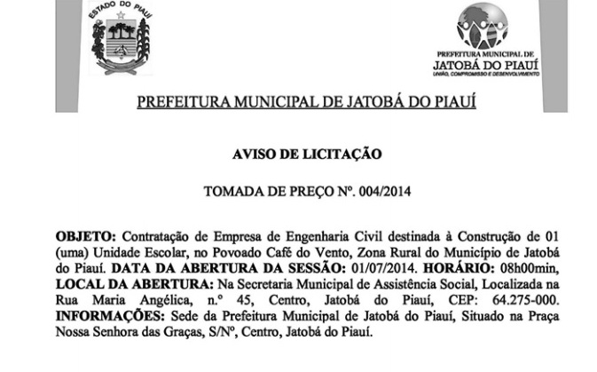 Prefeitura de Jatobá do Piauí licita mais um colégio para o município