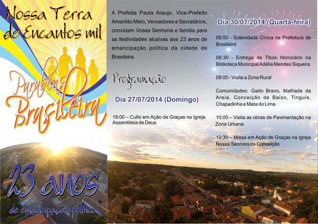 Participe da programação  alusiva aos 23 anos da cidade de Brasileira - Imagem 2