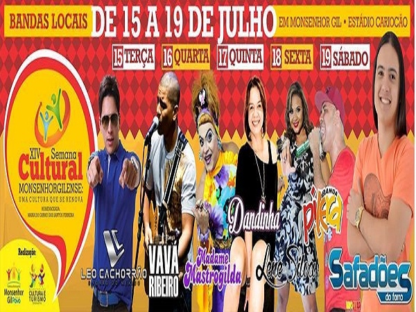 Semana Cultural de Monsenhor Gil começa dia 15 de julho - Imagem 1