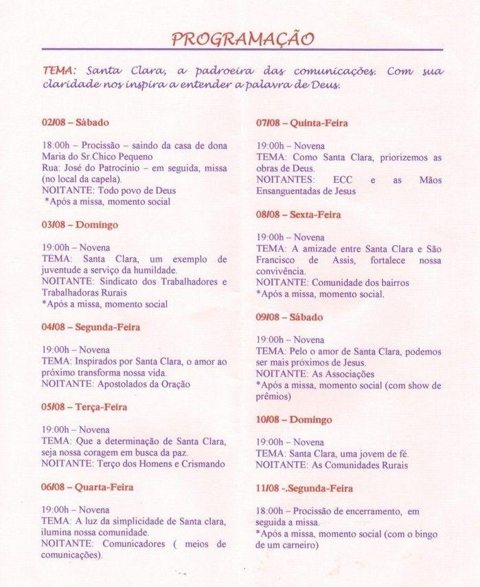 Bairro Santa Clara festeja sua padroeira - Imagem 1