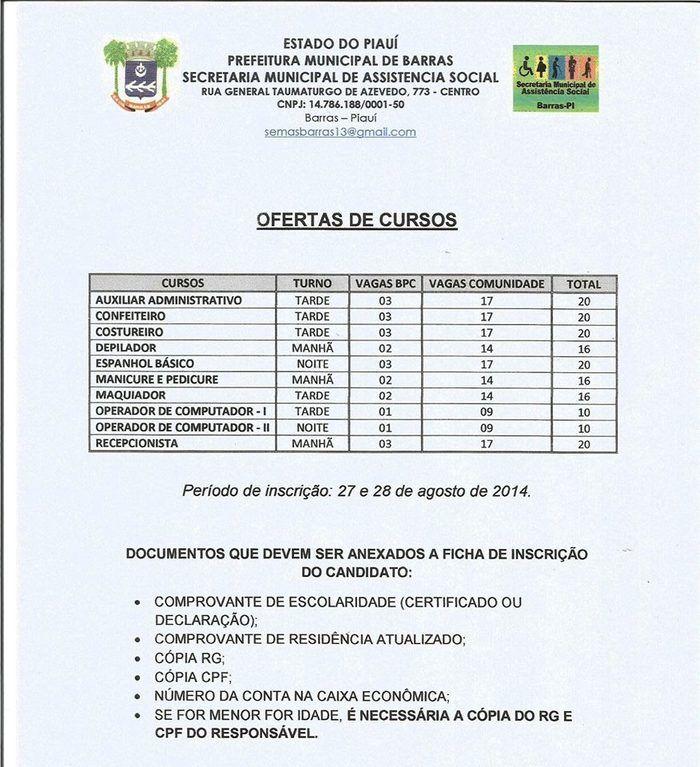 Confira quais os cursos que serão ofertados pela SEMAS - Imagem 1