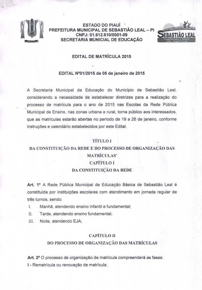 Secretaria de Educação lança Edital de Matrículas para o ano de 2015  - Imagem 1