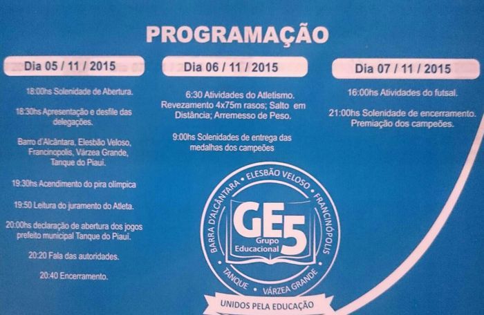 Grupo Educacional 5 (GE5), realizarão a etapa regional dos Jogos Estudantil 2015 no Tanque do Piauí - Imagem 1