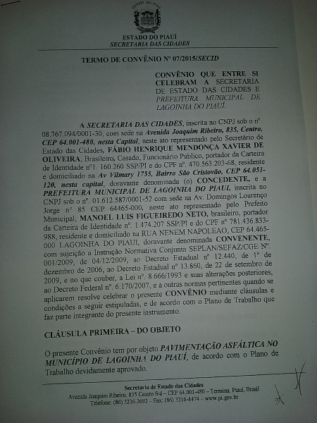 Prefeito Manoel Dedé Assina convênio para Pavimentação Asfáltica em Lagoinha - Imagem 1