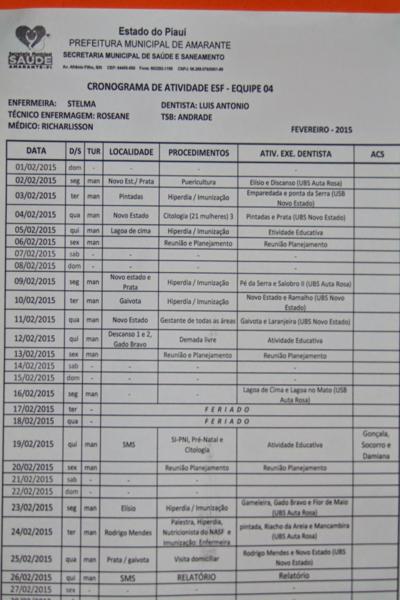 Secretária Municipal de Saúde de Amarante divulga o cronograma das equipes do PSF,PSB e PACS - Imagem 2