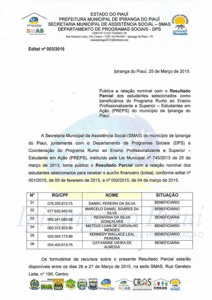 SMAS Divulga Edital Parcial do Programa Estudantes em Ação -PREPS - Imagem 1