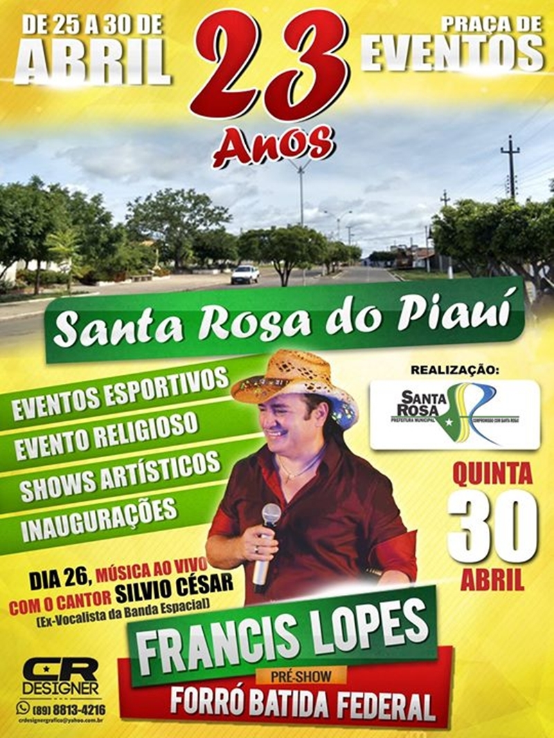 Confira a programação completa do 23° aniversário de Santa Rosa do Piauí