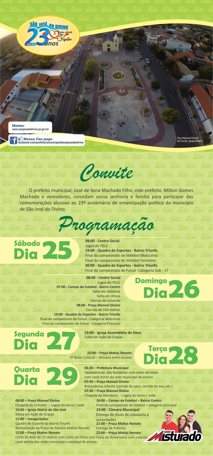 Prefeitura de São José do Divino faz convite para aniversário de 23 anos do município - Imagem 2