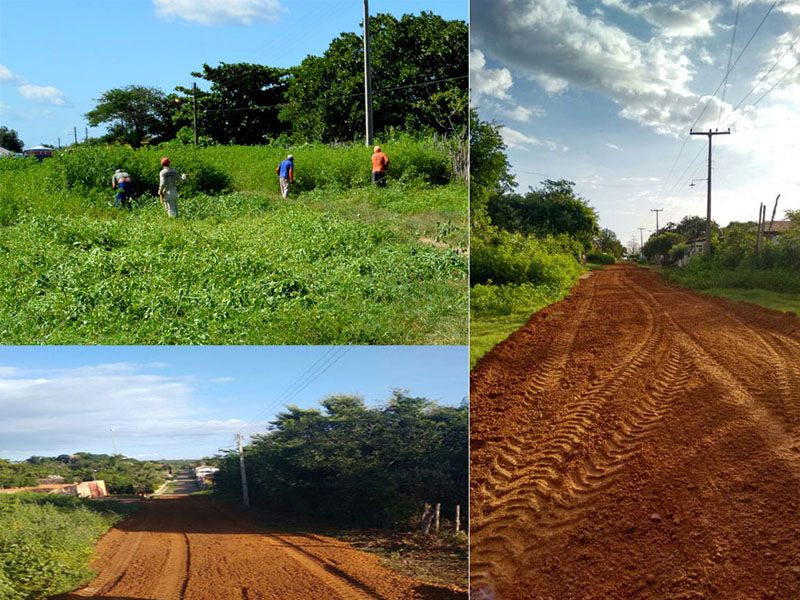 Homens Trabalhando: Bairro Estação recebe serviço de roço e acessibilidade 