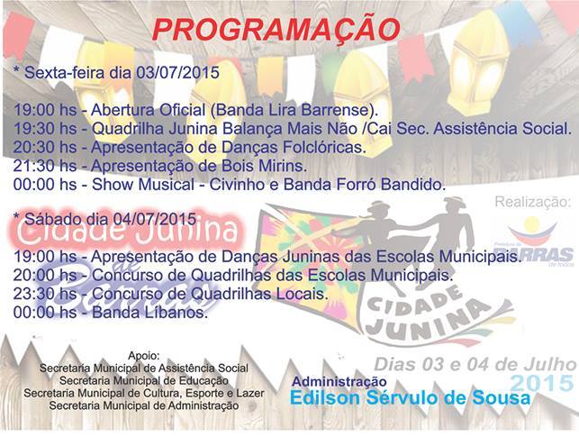 “Cidade Junina” de Barras. Participe! - Imagem 2