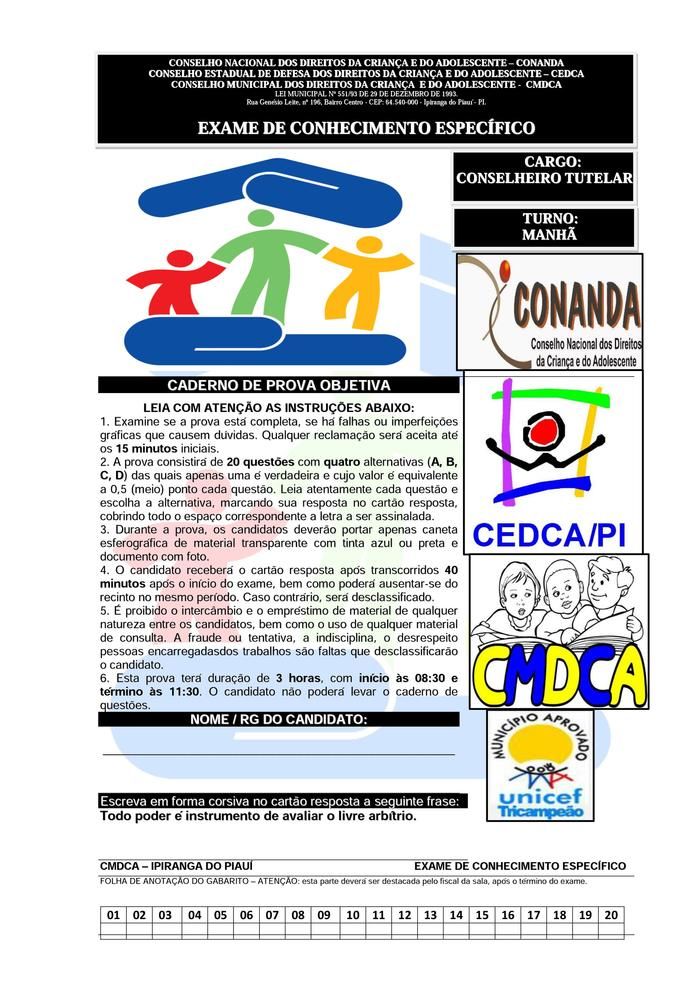 CMDCA Divulga Gabarito das Provas Para  Conselheiro Tutelar - Imagem 2