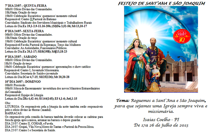 Venha participar dos FESTEJOS DE SANT’ ANA E SÃO JOAQUIM 17 A 26 Julho 2015 Isaias Coelho, confira a programação - Imagem 2