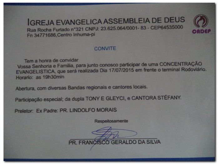 Convite-Igreja Assembléia de Deus de Inhuma - Imagem 1