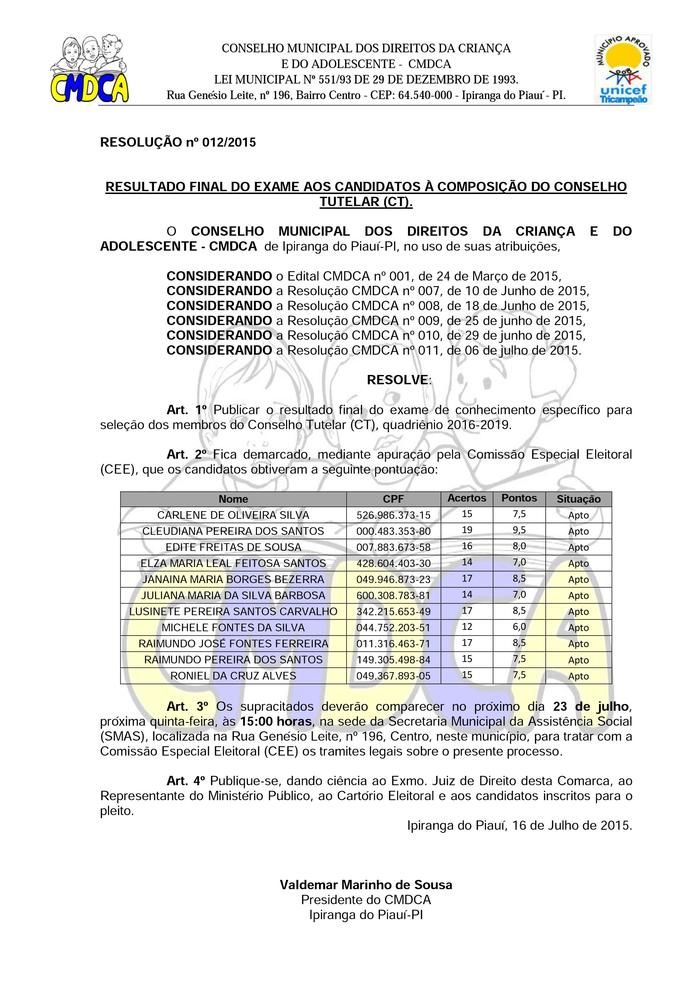 CMDCA Divulga Resultado Final do Exame dos Candidatos ao Cargo de Conselheiro Tutelar - Imagem 1