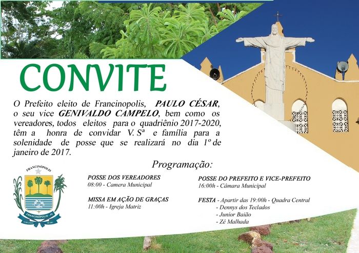 Convite para a Posse do Prefeito, vice e Vereadores eleitos - Imagem 1