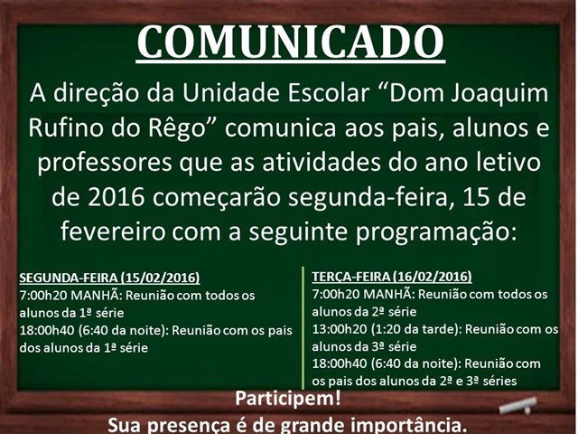 Dom Joaquim Rufino do Rêgo Informa Sobre Inicio das Aulas - Imagem 1
