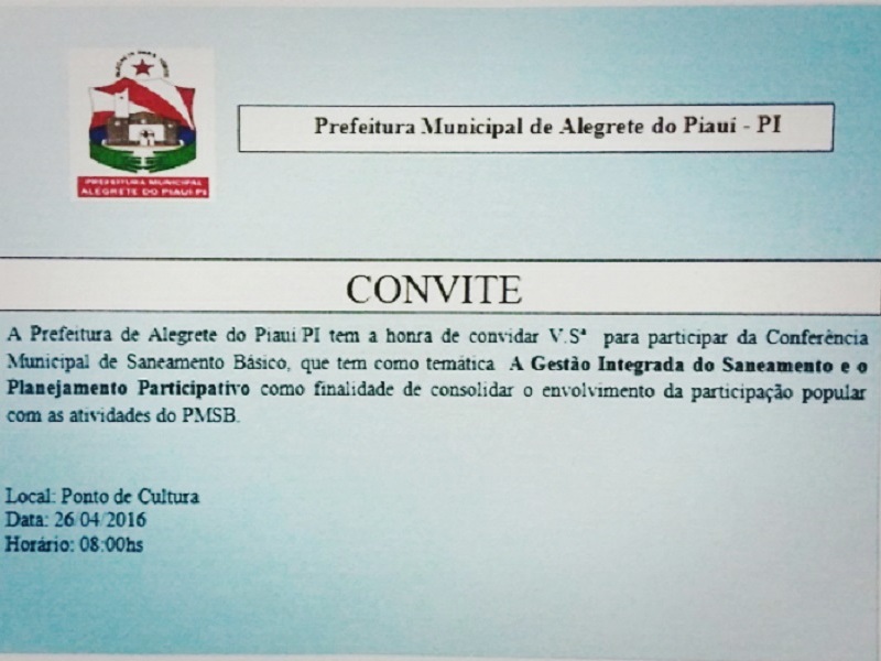 Prefeitura de Alegrete convida para Conferência do PMSB