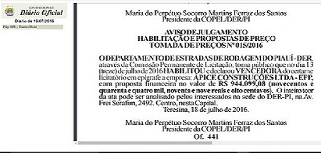 Divulgado nome de empresa que executará obra da estrada dos Pequis