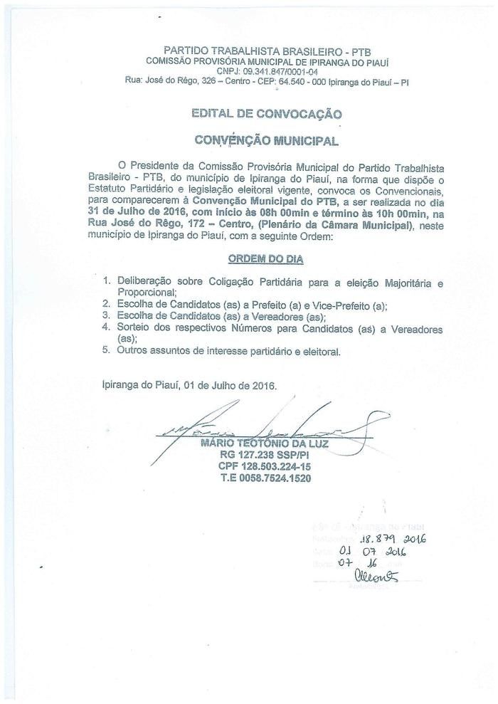 PTB Convida Para Sua Convenção Municipal - Imagem 1