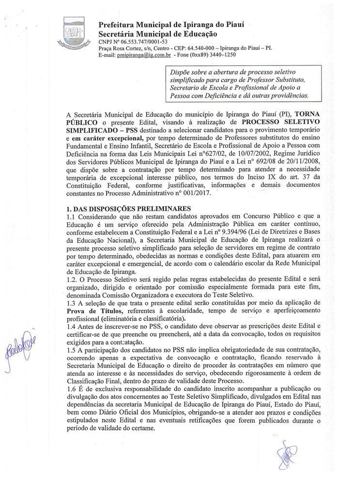 SEMED de Ipiranga Divulga Edital de Processo Seletivo - Imagem 1