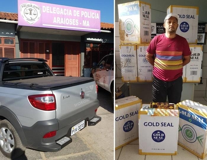 Carro e acusado preso. (Crédito: Polícia Civil / Divulgação)