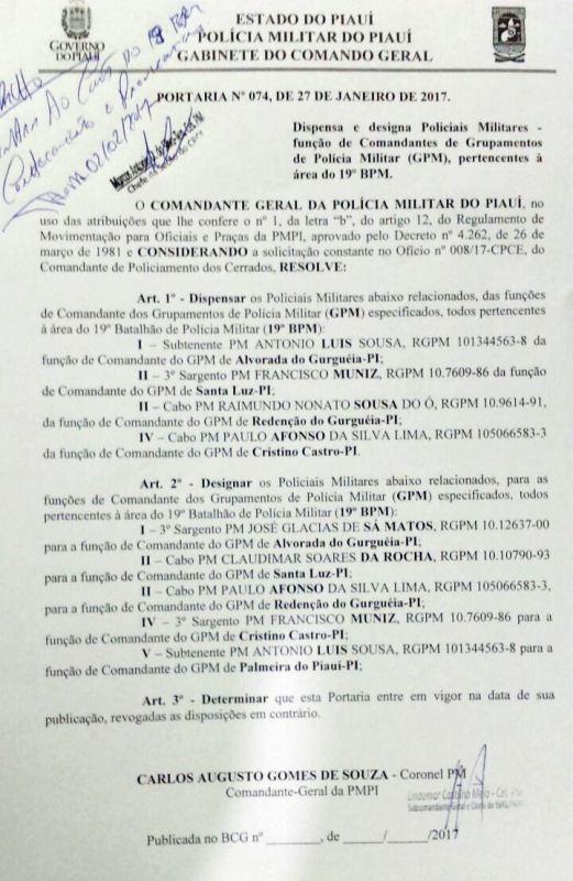 Definido Efetivo Policial de Redenção do Gurguéia - Imagem 1